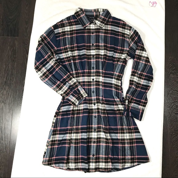 Plaid Long Sleeve Button Down Mini Dress in Blue - Picture 11 of 14